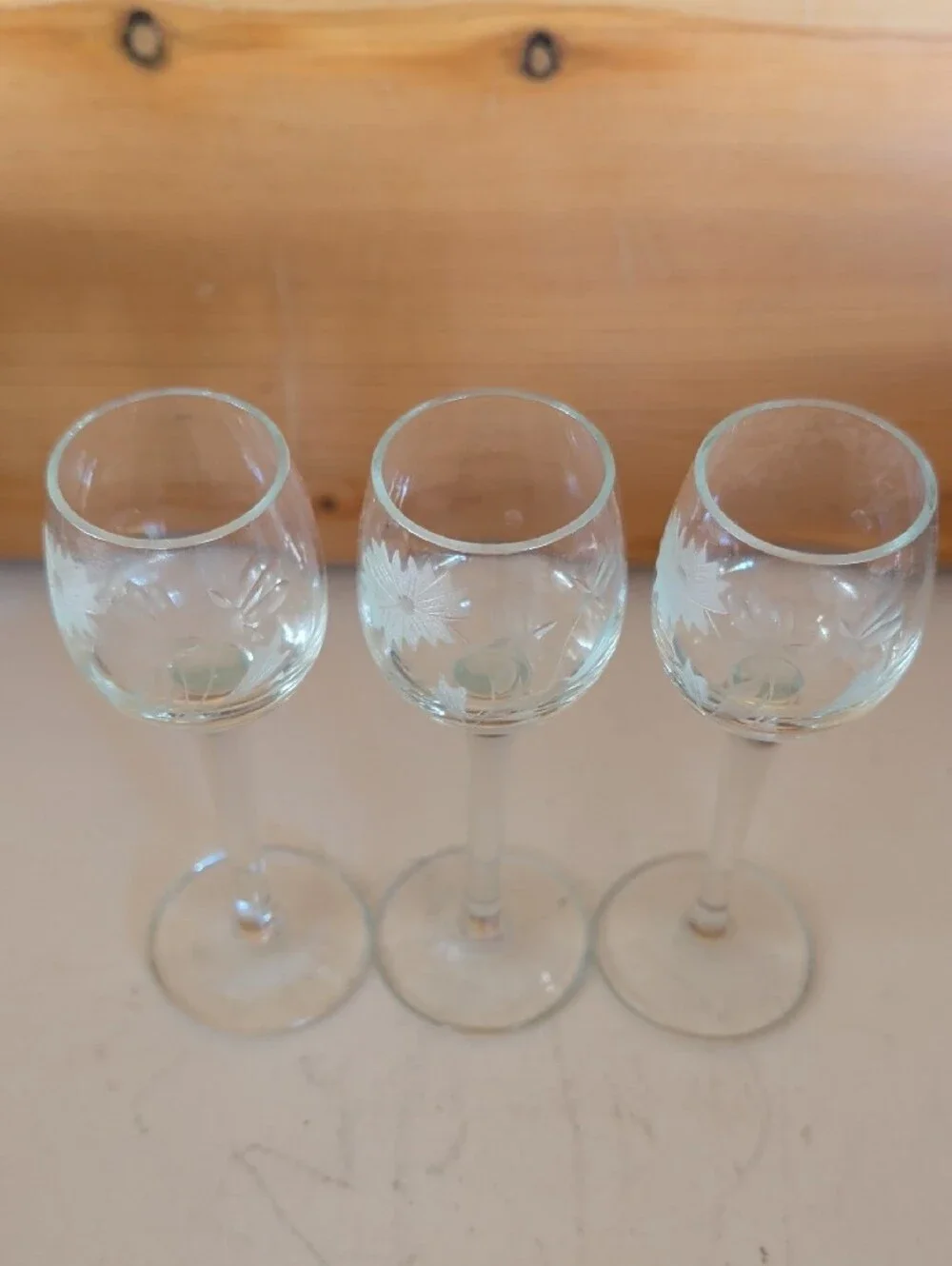 VTG. Etched Floral Cordial Goblet Glasses - Clear (Set of 3)
